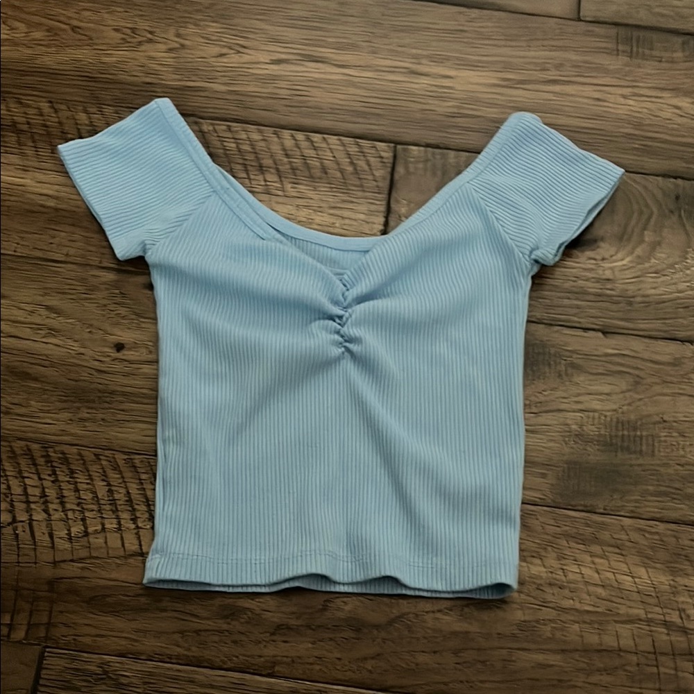 American Eagle Outfitters Blue Ruched Crop Blouse